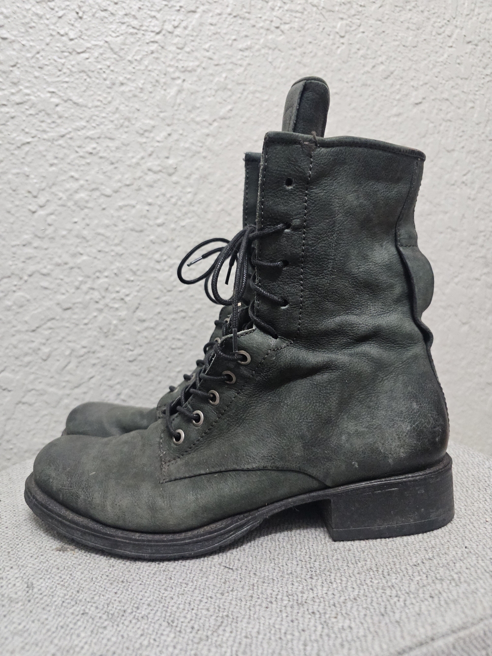 Miz Mooz Nala Green Leather Combat Boots Side Zip Lace Up Bootz Women's US 9 EU